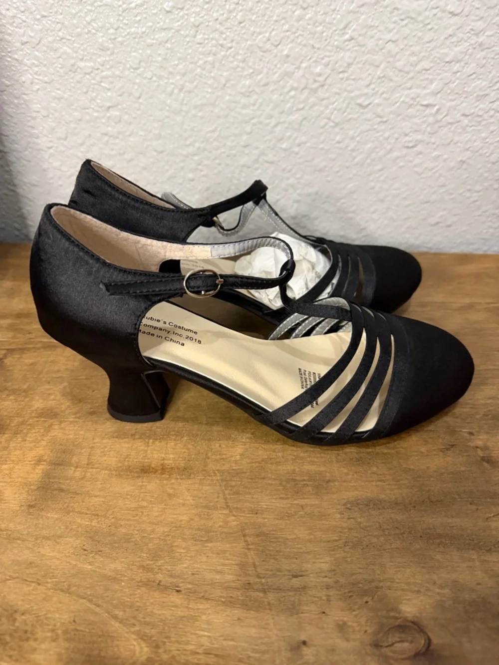 Rubies Costume Black Satin Strappy T‑Bar Heels size 7